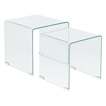 Nest Of 2 Side Tables Transparent Glass Rectangular Minimalist Beliani