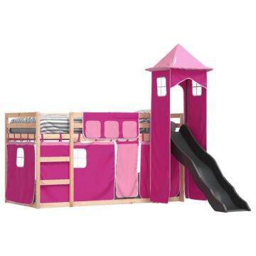 Vidaxl Bunk Bed With Slide And Curtains Pink 90x200 Cm