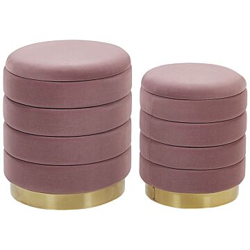 Set Of 2 Storage Pouffes With Storage Yellow Velvet Upholstery Gold Stainless Steel Base Modern Design Beliani