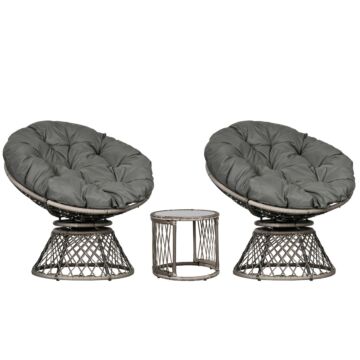 Outsunny Three-piece Rattan Garden Moon Chair Set - Grey