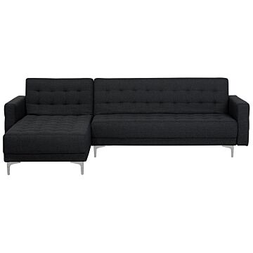 Corner Sofa Bed Graphite Grey Tufted Fabric Modern L-shaped Modular 4 Seater Right Hand Chaise Longue Beliani