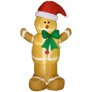 Homcom 183cm Christmas Inflatable Gingerbread Man Holiday Yard Lawn Decoration With Led Lights, Indoor Outdoor Blow Up Decor