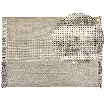 Rug Grey Wool Cotton 160 X 230 Cm Hand Woven Flat Weave With Tassels Beliani