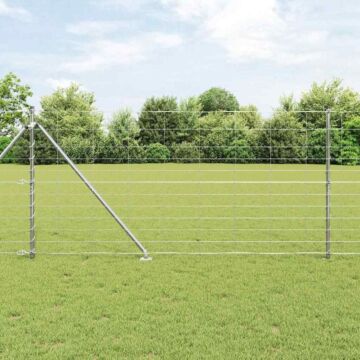Vidaxl Field Fence 1.2x50 M Galvanised Steel, Vidaxl Fence Posts With Spike 13 Pcs Ø32 Mm 140 Cm Galvanised Steel