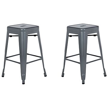 Set Of 2 Bar Stools Grey Steel Standard Height 60 Cm Industrial Design Beliani