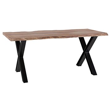 Dining Table Light Wood 180 X 95 Cm Solid Wood Top Live Edge Black Metal Base Modern Industrial Beliani