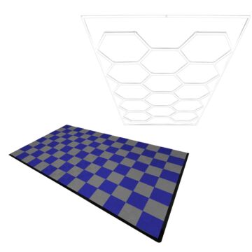 Hexagon Led Light & Vented Garage Floor Tiles With Edges - 60 Grey & 60 Blue