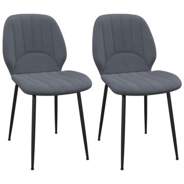 Homcom Velvet Dining Chairs Set Of 2, 2 Piece Dining Room Chairs With Backrest, Padded Seat And Steel Legs, Dark Grey