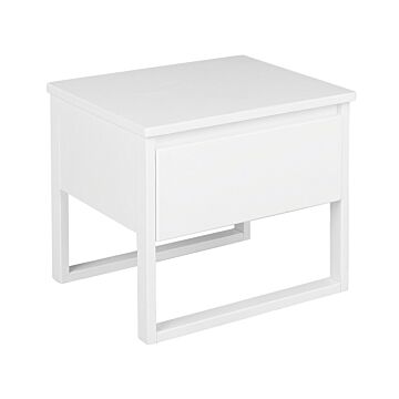 Bedside Table White Pine Wood 43 X 50 Cm With One Drawer Beliani