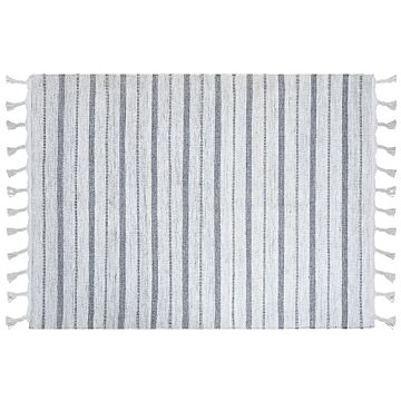 Area Rug Off White Fabric 140 X 200 Cm Living Room Bedroom Stripe Pattern Modern Beliani