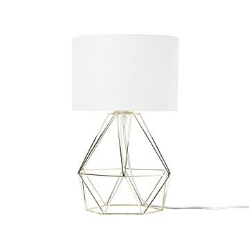 Table Lamp White Shade Industrial Wire Cage Gold Beliani