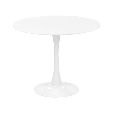 Round Dining Table White 90 Cm Metal Base 4 Seater Kitchen Beliani
