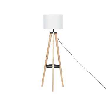 Tripod Floor Lamp White Linen Round Lampshade Light Wood Legs 148 Cm Modern Beliani