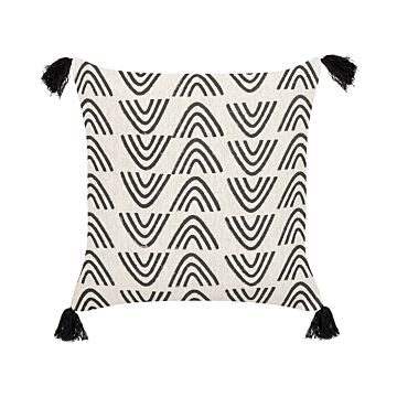Decorative Cushion White And Black Cotton 45 X 45 Cm Geometric Pattern Foil Print Boho Decor Accessories Beliani