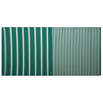Outdoor Rug Mat Green Synthetic 90 X 180 Cm Striped Geometric Pattern Eco Friendly Modern Minimalistic Beliani
