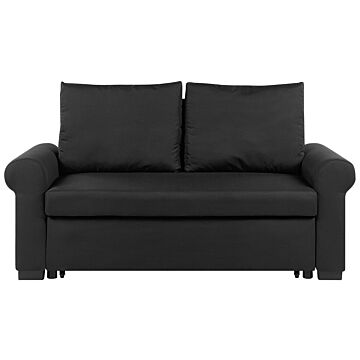 Sofa Bed Black Polyester Fabric 2 Seater Pull-out Convertible Sleeper Retro Beliani