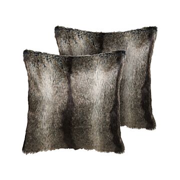 Set Of 2 Throw Cushions Black And White Acrylic 45 X 45 Cm Glam Striped Zipper Furry Living Room Bedroom Beliani