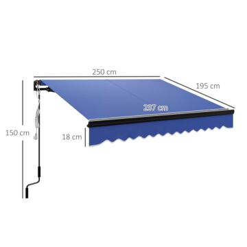 Outsunny 2.5 X 2m Electric Awning With Led Light And Remote Controller, Aluminium Frame Diy Retractable Awning, Uv50+ Sun Shade Canopy For Garden Patio Deck Door Window, Blue