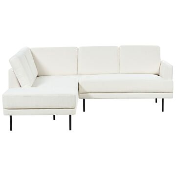 Right Hand Corner Sofa Polyester White 4-seater Upholstered Metal Legs Woven Fabric Cushioned Back Minimalist Modern Beliani