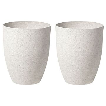 Plant Pot Set Of 2 Off-white 43x52 Stone Polyresin Indoor Outdoor Planter Beliani