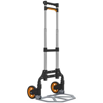 Homcom Folding Sack Truck, 70kg Lightweight Hand Truck With Wheels, Foldable Trolley Cart With Telescoping Handle For Warehouse, Office, Luggage, Silver Tone