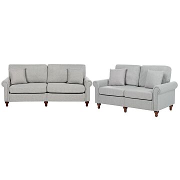 2 + 3 Seater Light Grey Scrolled Arms Sofa Set Throw Pillows Living Room Traditional Modern Beliani