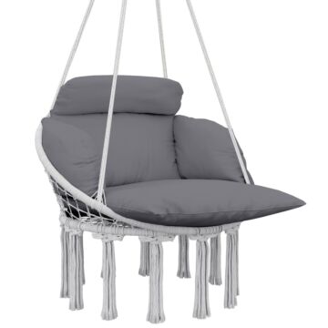 Outsunny Hanging Chair Outdoor Hammock Chair With Soft Cushion, Cotton Rope Boho Style Swing Chair, Hanging Garden Swing Seat For Indoor Outdoor, Dark Grey