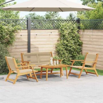 Vidaxl Garden Chairs With Table Set Of 4 - Beige Acacia Wood