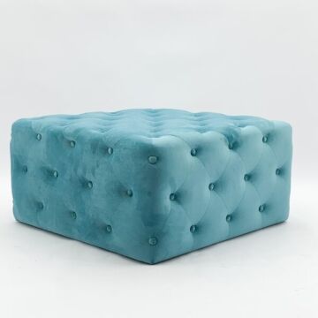 80x80cm Blue Buttoned Square Footstool