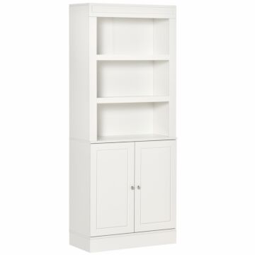 Homcom Kitchen Cupboard With 6-tier Shelving, Freestanding Storage Cabinet, Larder Pantry, Sideboard With 3 Open Compartments And Double-door, White