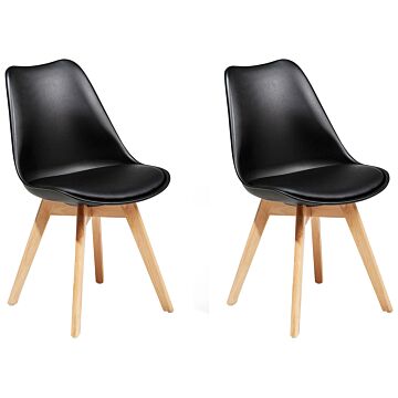 Set Of 2 Dining Chairs Black Faux Leather Sleek Wooden Legs Beliani
