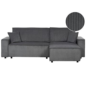 Left Corner Sofa Graphite Grey Fabric Cord Upholstered With Sleeper Function Pull Out Cushioned Back Beliani