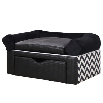 Pawhut Dog Sofa Bed With Storage Drawer, Elevated Dog Couch For Small Dogs, With Soft Cushion, Removable And Washable Cover, Black