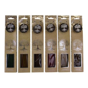 Set Of 6 Fragranced Incense Sticks With Holders, Tree Of Life Design