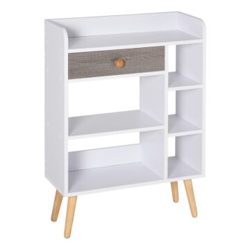 Homcom Multi-shelf Modern Bookcase Freestanding Storage W/ Drawer 6 Shelves Wood Legs Home Office Display Furniture Stylish White Grey