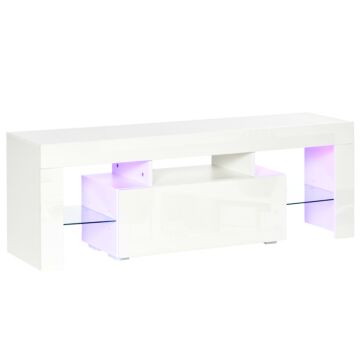 Homcom High Gloss Tv Stand Cabinet With Led Rgb Lights And Remote Control For 43"/50"/55" Tv Media Tv Console Table With Storage Drawer And Shelf