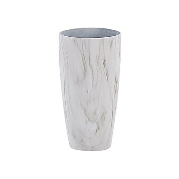 Outdoor Indoor Plant Pot Marble Effect White Stone Mixture Round 28 Cm Modern Design Beliani