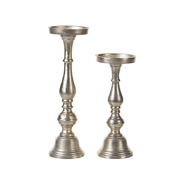 Set Of 2 Candle Holders Gold Aluminum Victorian Design Style Candle Sticks Classic Beliani
