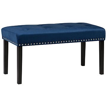 Bench Blue Velvet Upholstery Black Legs 51 X 102 X 43 Cm Nailhead Trim Glam Beliani