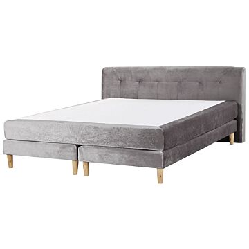 Divan Bed Grey Velvet Upholstery Eu Super King Size 6ft Continental With Mattress Headboard Box Springs Beliani