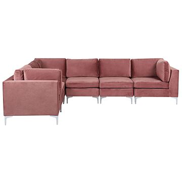 Right Hand Modular Corner Sofa Pink Velvet 6 Seater L-shaped Silver Metal Legs Glamour Style Beliani