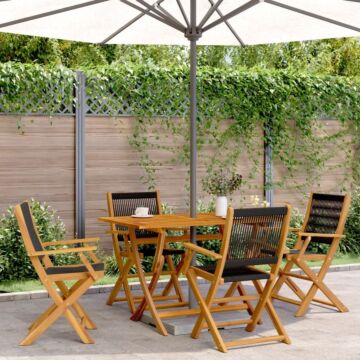 Vidaxl 5 Piece Garden Dining Set Black Polypropylene And Solid Wood