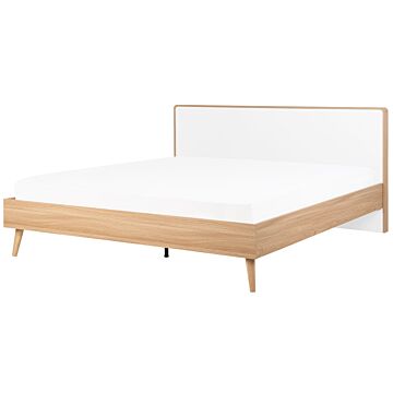 Slatted Bed Frame Light Manufactured Wood And White Headboard 6ft Eu Super King Size Scandinavian Design Beliani
