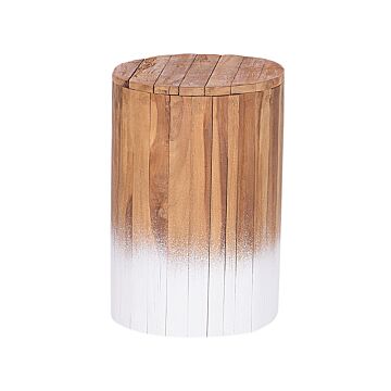 Bedside Table Light Wood With White Teak 30 X 30 X 44 Cm Footstool Rustic Beliani