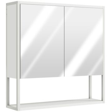 Homcom Bathroom Mirror Cabinet With Soft-close Doors And Adjustable Shelf - White