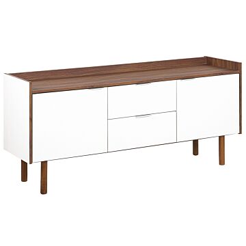 Sideboard White And Brown 68 X 149 Cm With 2 Doors And Drawers Scandinavian Beliani