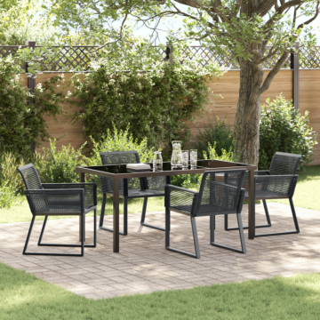 Vidaxl 5 Piece Garden Dining Set Black Poly Rattan