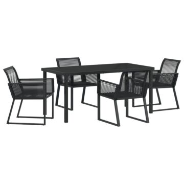 Vidaxl 5 Piece Garden Dining Set Black Poly Rattan