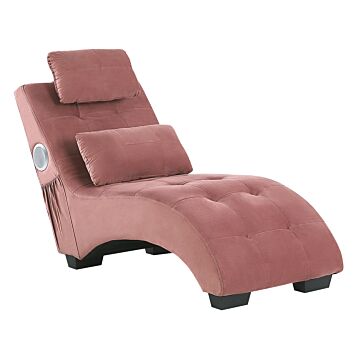 Chaise Lounge Pink Velvet Inbuilt Bluetooth Speaker Usb Charger Modern Design Curved 1 Person Sofa Living Room Beliani