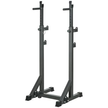 Sportnow Heavy Duty Barbell Squat Rack With Dip Station, Adjustable And Multifunctional Weight Power Stand For Home Gym